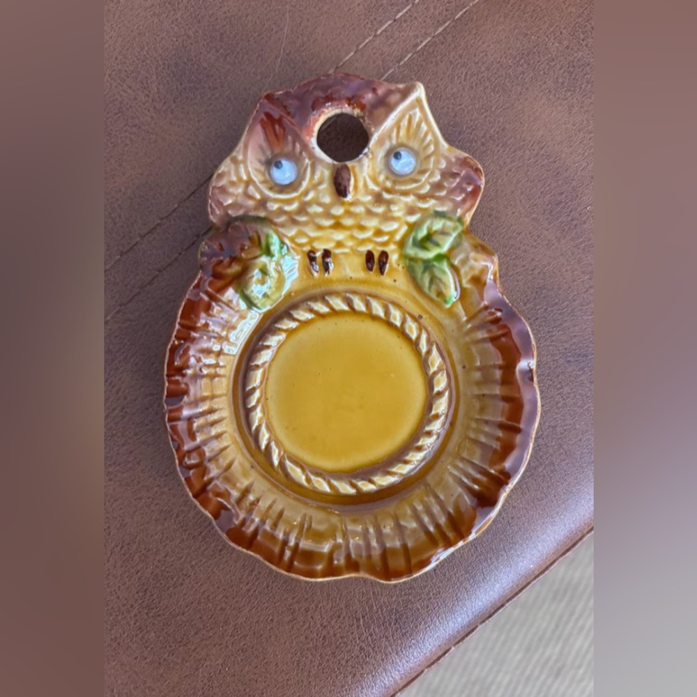 Vintage Ceramic Owl Googly Eye Trinket Dish/Tiny Wall Hanging Japan 1970s